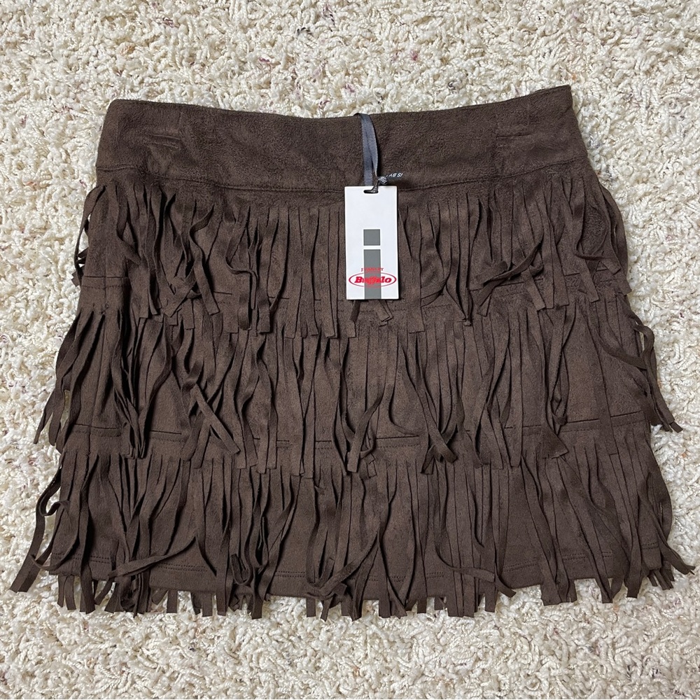 I Jeans by Buffalo Dark Brown Suede Fringe Skirt